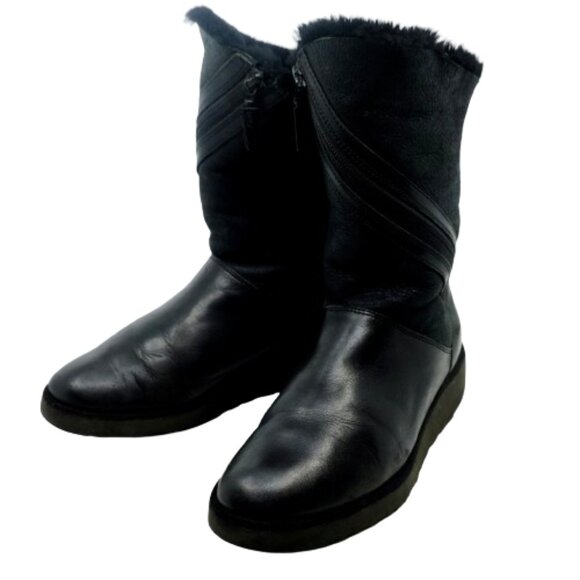UGG Shoes - UGG~Lorna~BLACK NAPA LEATHER, SUEDE & SHEARLING WOMENS BOOTS SIDE ZIP SIZE 8
